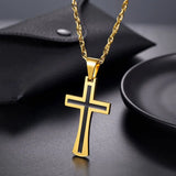 Christian Cross Pendant Necklace Two-Tone Stainless Steel