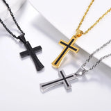 Christian Cross Pendant Necklace Two-Tone Stainless Steel