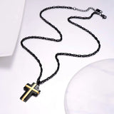 Two-Tone Stainless Steel Cross Pendant Necklace