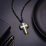 Two-Tone Stainless Steel Cross Pendant Necklace