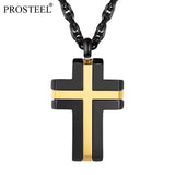 Two-Tone Stainless Steel Cross Pendant Necklace