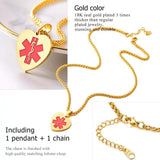 Engraved Medical Alert ID Necklace Heart Pendant Gold/Black Stainless Steel