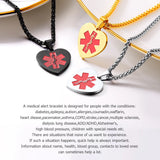 Engraved Medical Alert ID Necklace Heart Pendant Gold/Black Stainless Steel