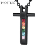 LGBT Rainbow Cross Pendant Necklace CZ Zircon Gift