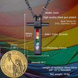LGBT Rainbow Cross Pendant Necklace CZ Zircon Gift