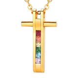 LGBT Rainbow Cross Pendant Necklace CZ Zircon Gift