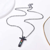 LGBT Rainbow Cross Pendant Necklace CZ Zircon Gift