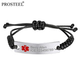 Personalized Engrave Medical Alert ID Bracelet Gold/Silver Leather Band