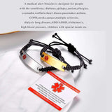 Personalized Engrave Medical Alert ID Bracelet Gold/Silver Leather Band