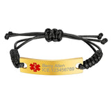 Personalized Engrave Medical Alert ID Bracelet Gold/Silver Leather Band
