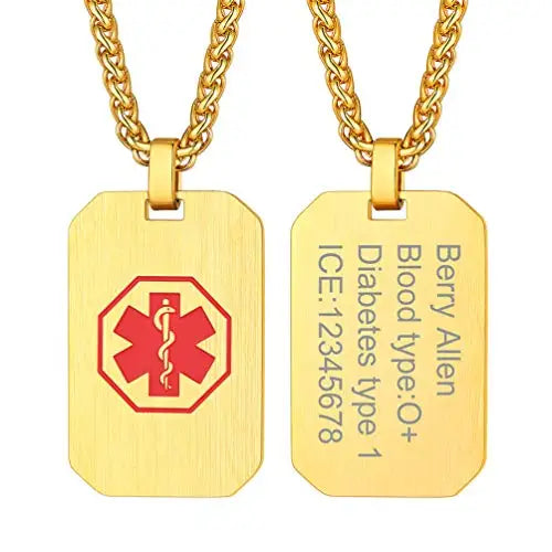 Personalized Medical Alert ID Necklace Engrave Stainless Steel Dogtag