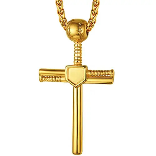Sport Pendants Cross Baseball Bat Necklaces for Men Stainless Steel