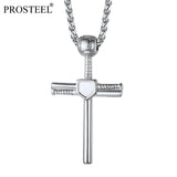 Sport Pendants Cross Baseball Bat Necklaces for Men Stainless Steel