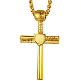 Sport Pendants Cross Baseball Bat Necklaces for Men Stainless Steel