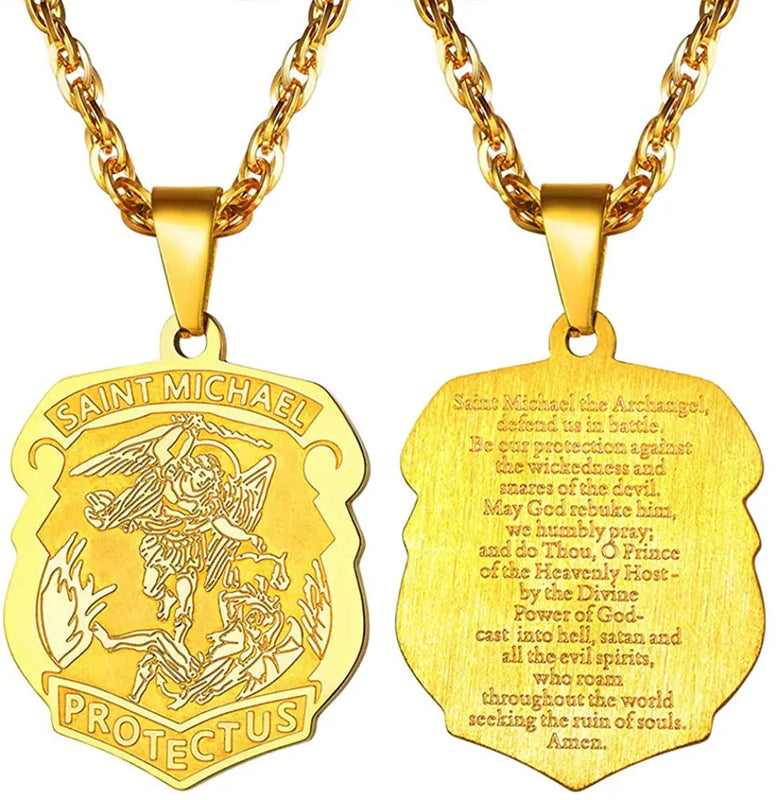 St Michael Archangel 18K Pendant Chain Religious Jewelry Men Gift