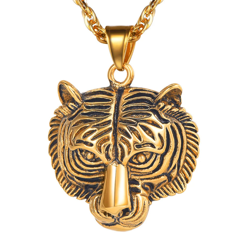Tiger Necklace Mens Chain Stainless Steel Pendant Punk Rock Jewelry Gift