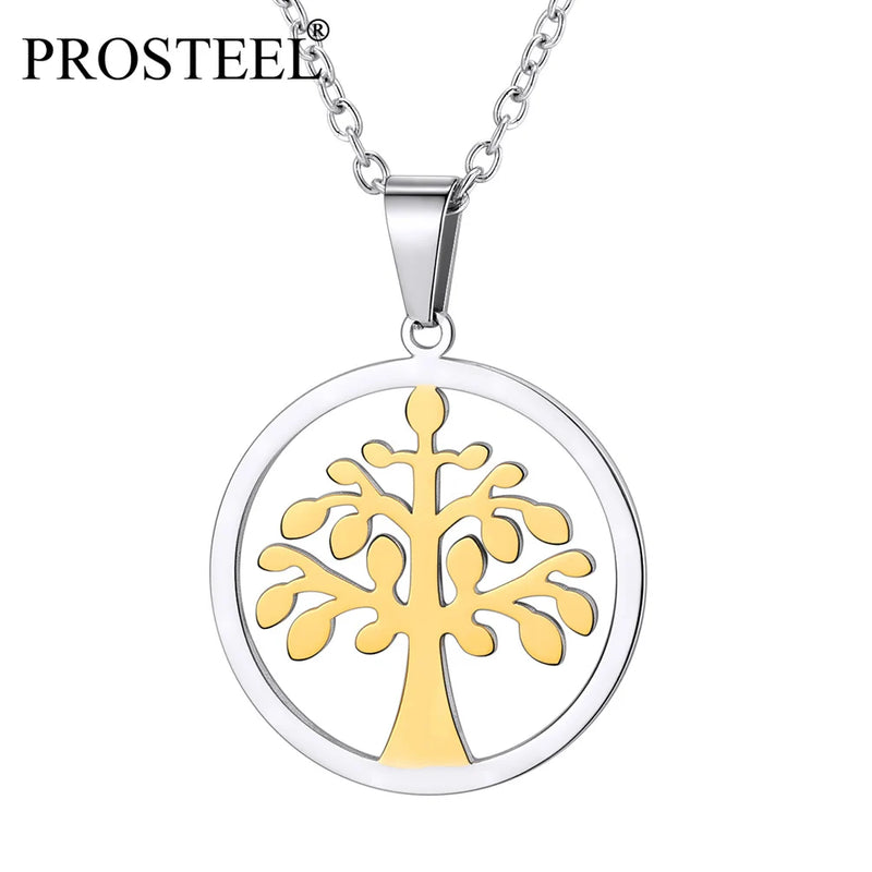 Tree of Life Necklace Stainless Steel Round Pendant Minimalist Jewelry