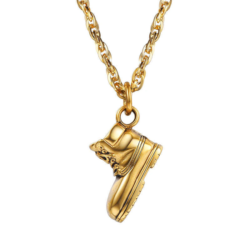 Vintage Cowboy Western Shoe Charm Necklace Stainless Steel Pendant