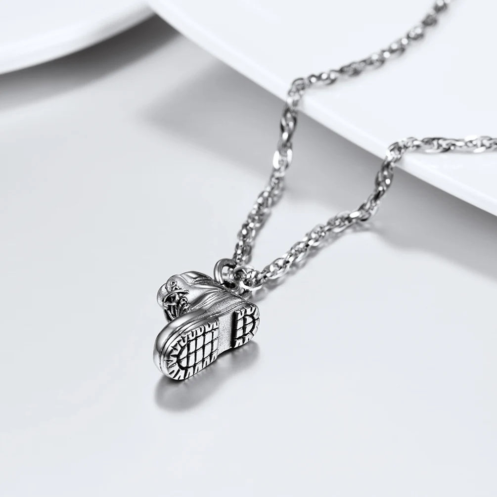 Vintage Cowboy Western Shoe Charm Necklace Stainless Steel Pendant