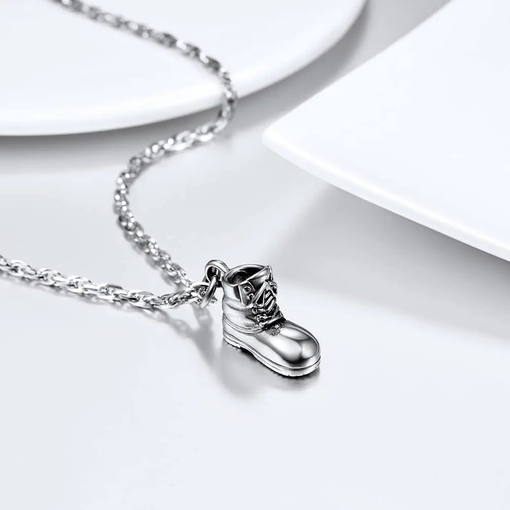 Vintage Cowboy Western Shoe Charm Necklace Stainless Steel Pendant