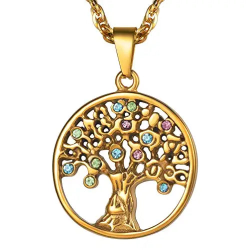 Vintage Tree of Life Pendant Necklace Stainless Steel Women Jewelry