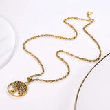 Vintage Tree of Life Pendant Necklace Stainless Steel Women Jewelry