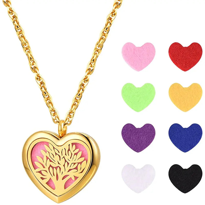 Heart Necklace Tree of Life Diffuser Locket Pendant 18K Plated