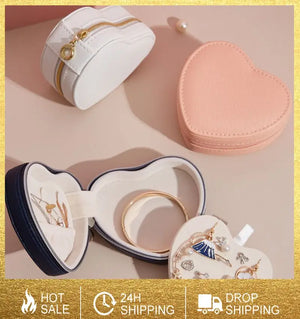 PU Heart Jewelry Storage Box Necklace Ring Earrings Organizer