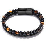 Men's Woven Leather Stone Bangle Bracelet