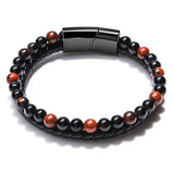 Men's Woven Leather Stone Bangle Bracelet