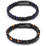 Men's Woven Leather Stone Bangle Bracelet