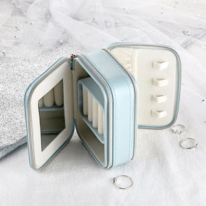 PU Leather Double Layer Jewelry Organizer Box Earrings Rings Display Storage
