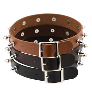 PU Leather Spiked Choker Collar Necklace Jewelry