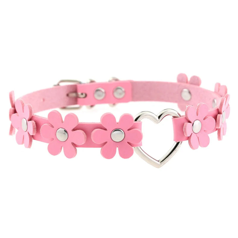 PU Leather Flower Collar Harajuku Daisy Choker Necklace For Women