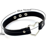 PU Leather Heart Choker Necklace Metal Heart Buckle Collar