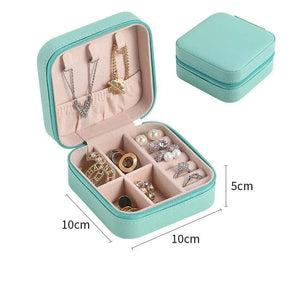 PU Leather Jewelry Display Box Earrings Necklace Ring Zipper Organizer