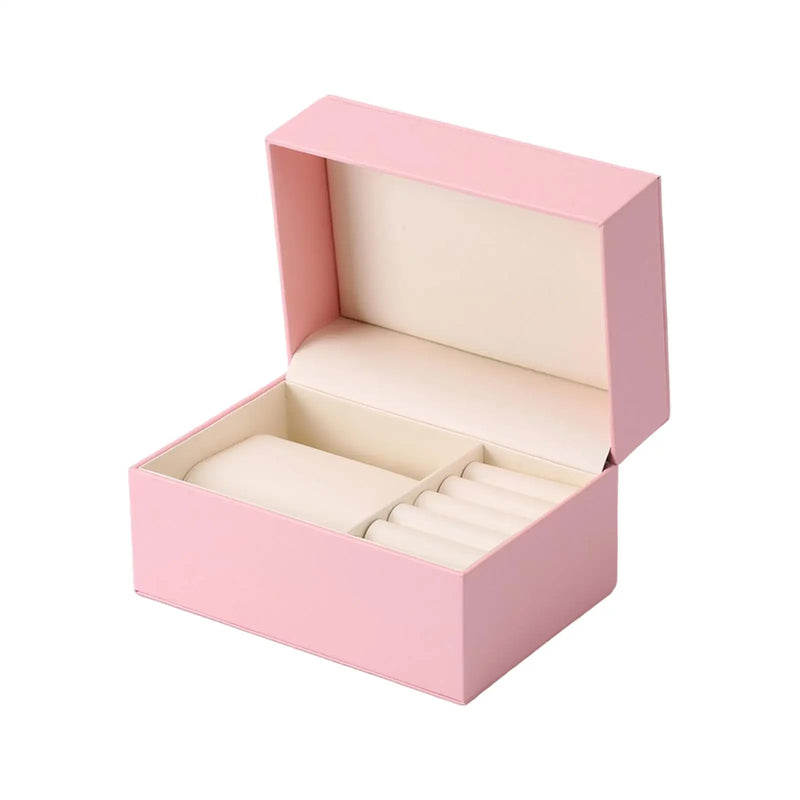 Pink PU Leather Jewelry Organizer Box Removable Pillow