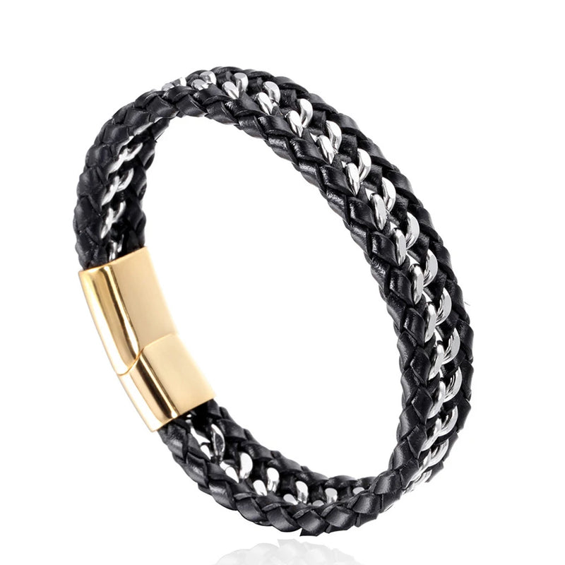 Stylish Men's PU Leather Bracelet Detachable Fashionable Wrist Chain