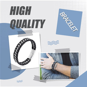 Stylish Men's PU Leather Bracelet Detachable Fashionable Wrist Chain
