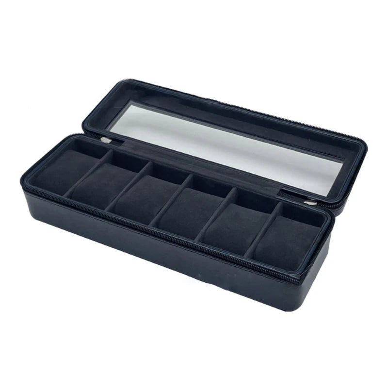 PU Leather Watch Organizer 6 Slot Storage Box Display for Men Women