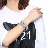 PU Leather Gray Necklace & Bracelet Set Women Party Jewelry