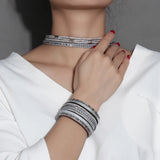 PU Leather Gray Necklace & Bracelet Set Women Party Jewelry