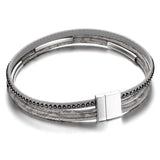 PU Leather Gray Necklace & Bracelet Set Women Party Jewelry