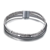PU Leather Gray Necklace & Bracelet Set Women Party Jewelry