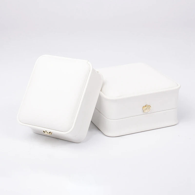PU Leather Ring Jewelry Organizer Box Crown Clasp European Style