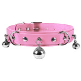 PU Leather Small Bell Choker Necklace Punk Style Women Torques