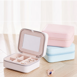 PU Leather Square JewelryTravel Jewelry Case Boxes Travel Portable Jewelry Box