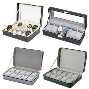 PU Leather Watch Box Jewelry Storage Organizer with Lock