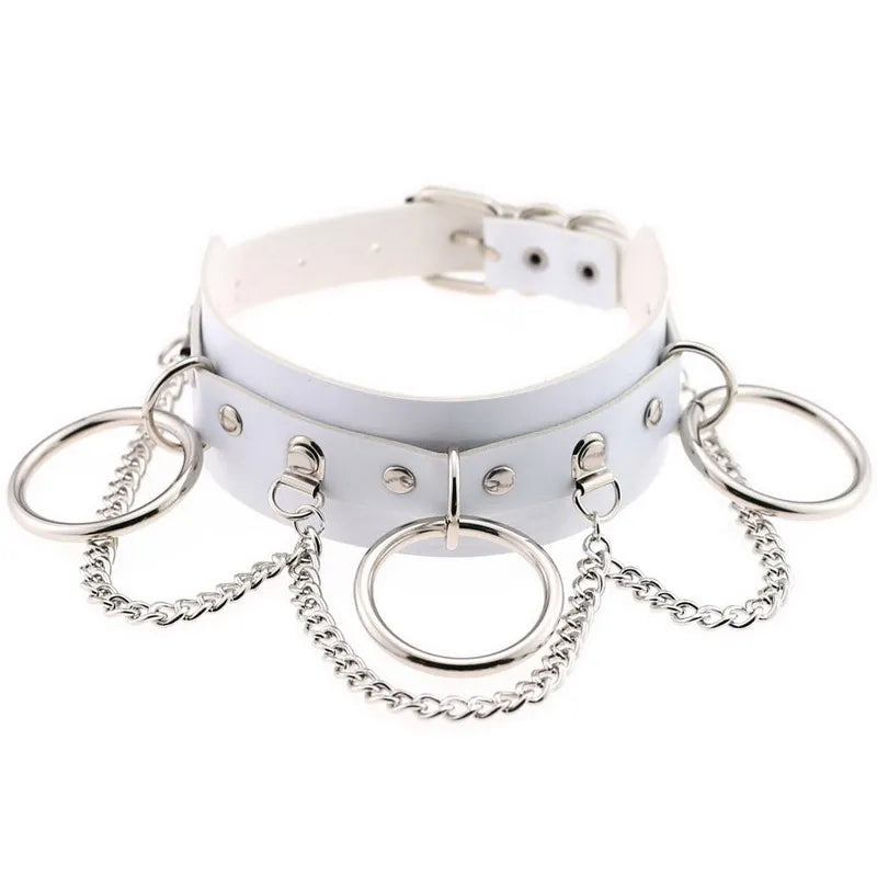 PU Leather Chain Necklace Punk O-Ring Chain Collar Sexy Choker