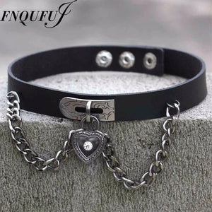 Vintage PU Leather Heart Choker Necklace Women Goth Jewelry